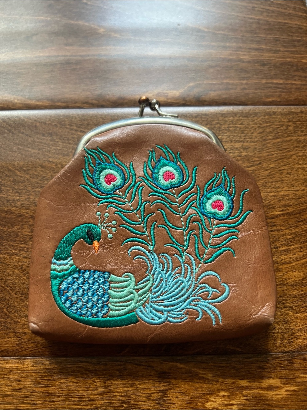 Lavishy Divine Peacock Embroidered Kiss Lock Coin Purse Brown 4.5x4 unique gift